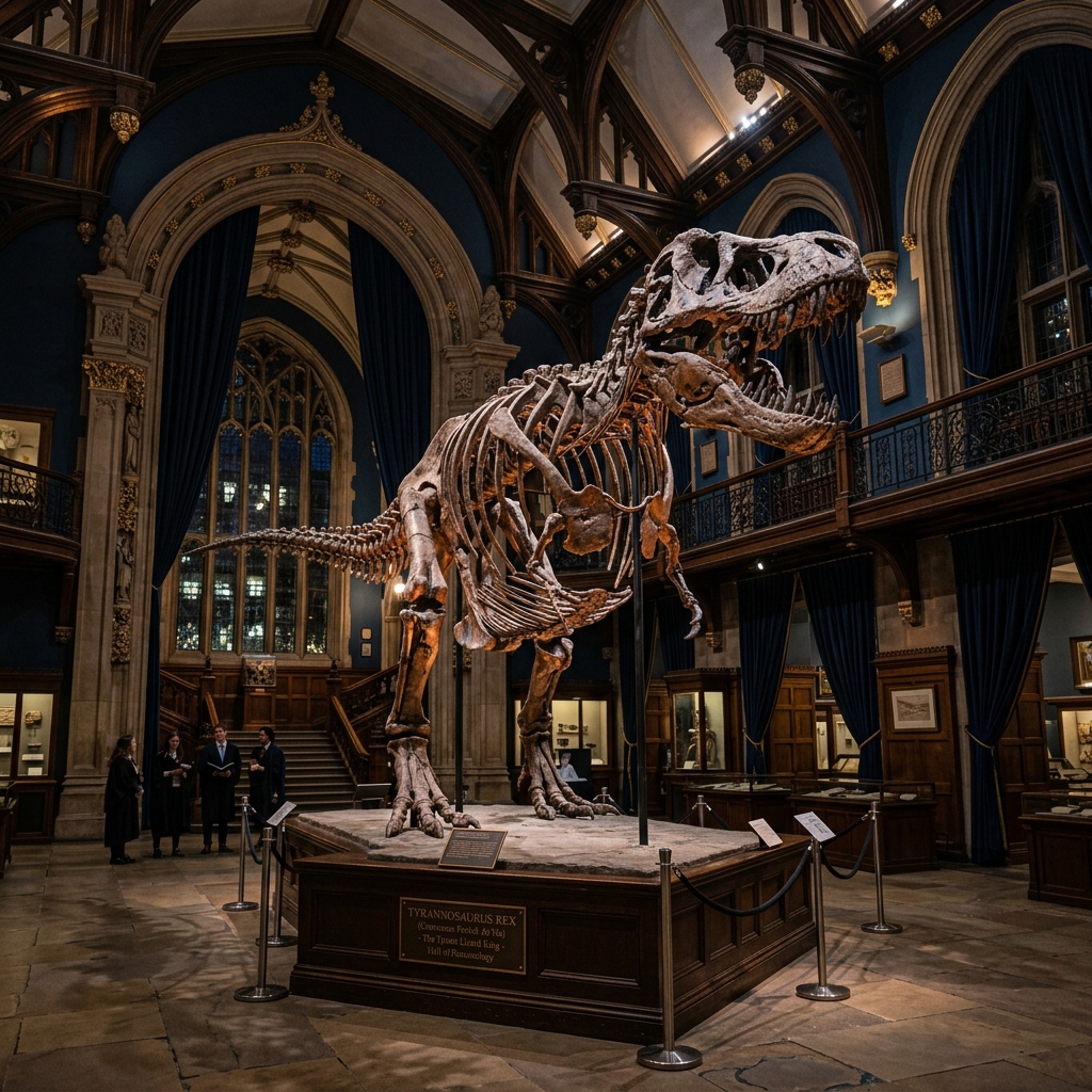 T-Rex skeleton in grand museum hall